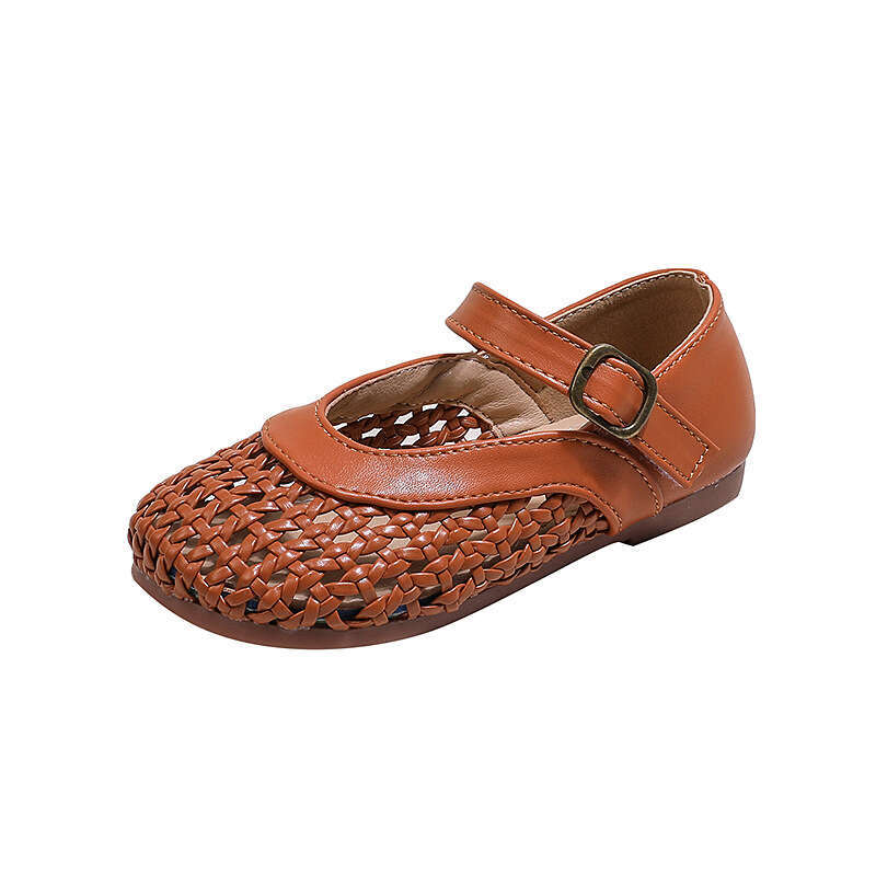 Girls' Woven Leather 2024 Summer New Korean Grandma Shoes Children's Hollow Out Closed-Toe Casual Sandals