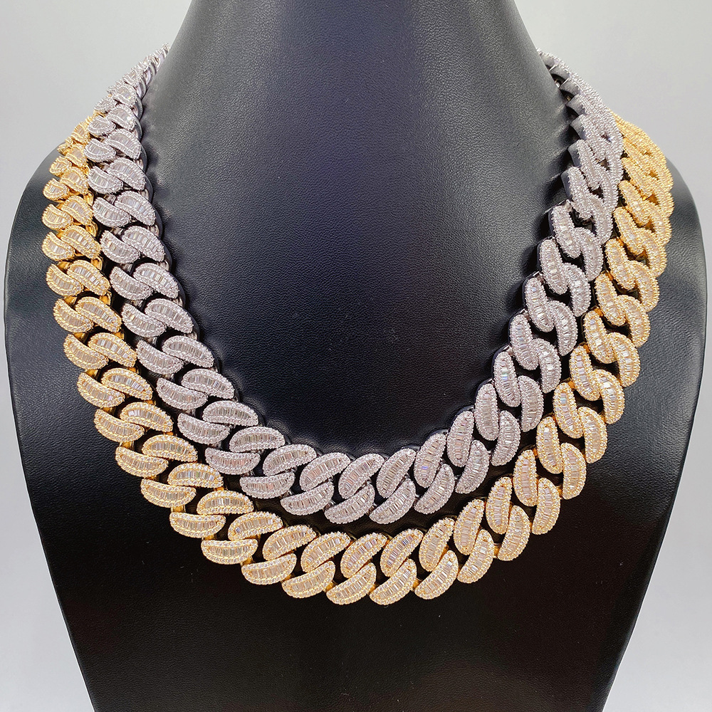 18mm Cuban Link Chain 925 Sterling Silver Hip Hop baguette Moissanite Heavy Chain Cuban Link Mens Bracelet