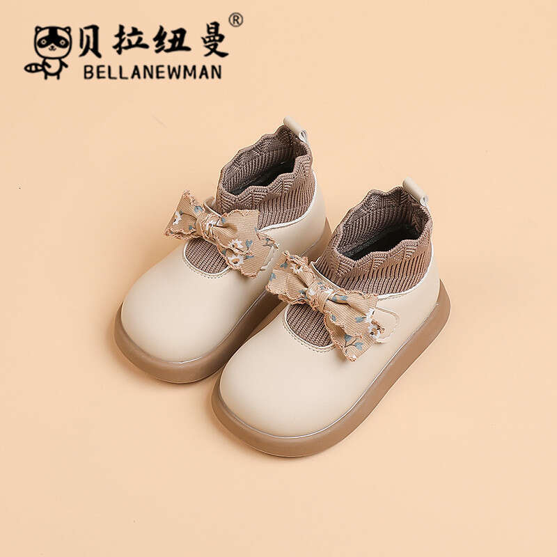 Girls' Bowknot Sweet Sock 2023 Autumn Fashion Children's Black Leather Boots for Young and Middle-aged Kids
