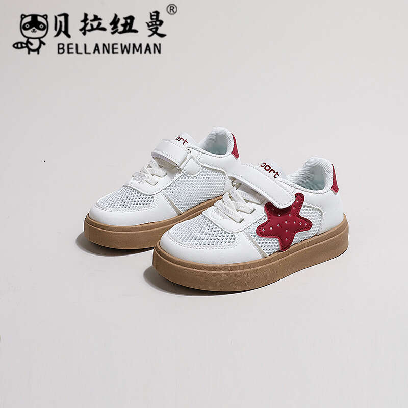 Bella Newman Girls Thick-Soled Single Mesh Sneakers 2024 Spring Summer New Boys Fashion Sports Children's White Shoes
