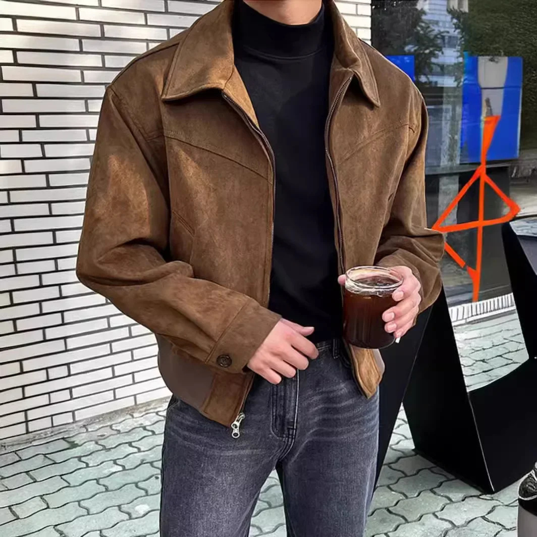 Spring Autumn Mens Trendy Cropped Loose-Fit Lapel Zippered Baseball Cap Flight Jacket Hong Kong Style Jacket 250708