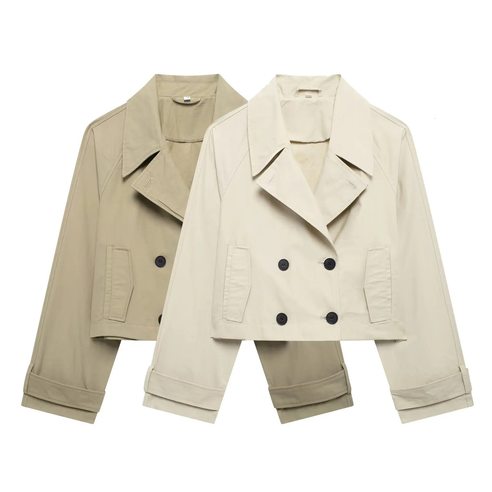 TRAF Women Autumn Fashion Short Jacket Coat Chic Lapel Casual Double-breasted All-match Thin Coat Outerwear Mujer 250708