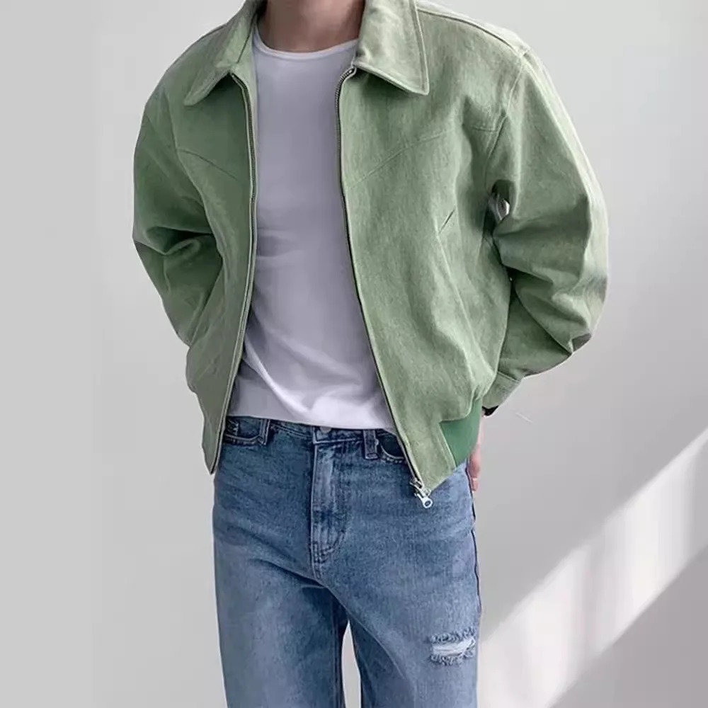 Men Jacket Single Breasted Coats Zipper Cardigan Spliced Long Sleeve Solid Outerwear High Street Loose Fit Pockets Button 250708