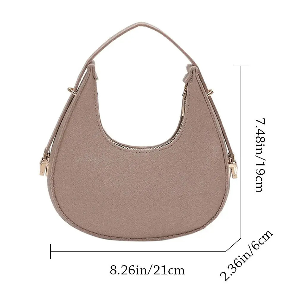 Womens Grain Underarm Bags Felt Fashion Shoulder Bag Cute Simple Handbags Female Purses 250704