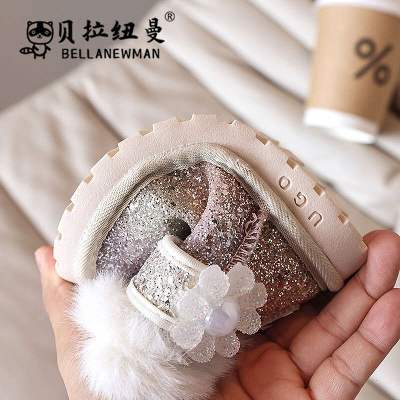 Girls' Sequin Princess Snow 2023 Winter New Thickened Warm Cotton Shoes Children's Short Boots for Older Kids