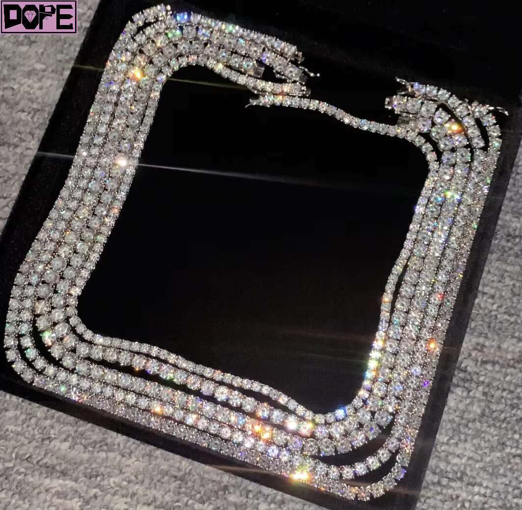Factory Direct Offer 3mm 4mm 925 Silver Tennis Chain Necklace Pass Diamond Tester Vvs Moissanite Tennis Chain