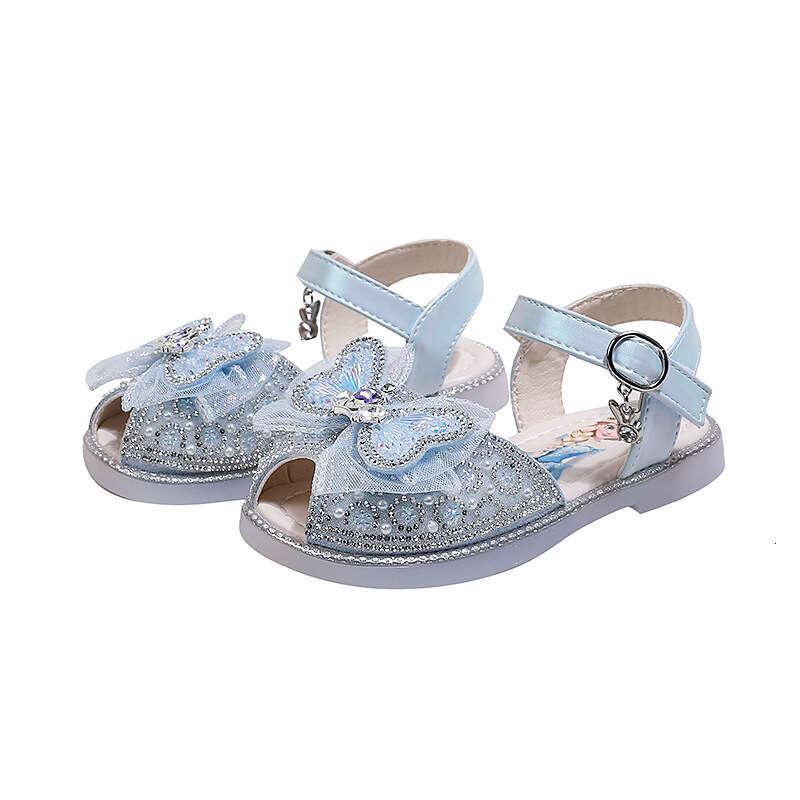 Girls' Peep-Toe Hollow 2024 Summer New Children's Butterfly Fish Mouth Rhinestone Soft Sole Princess Sandals