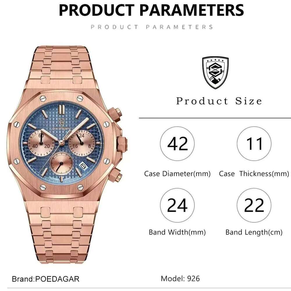 DHwatches Multifunction Men's Watch - Waterproof 50M Chronograph Luminous Quartz Wristwatch with Date & Tachymeter (Model 926)