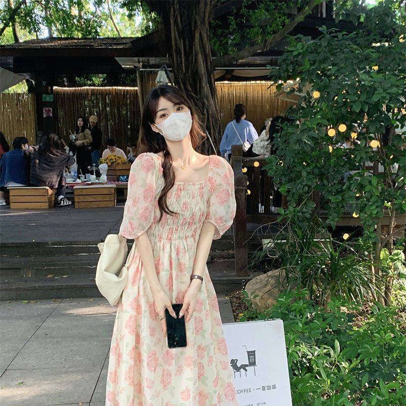 French Style Ins Super Fairy Student New Spring Summer High-End Floral Hot Girl Dress Gentle B5