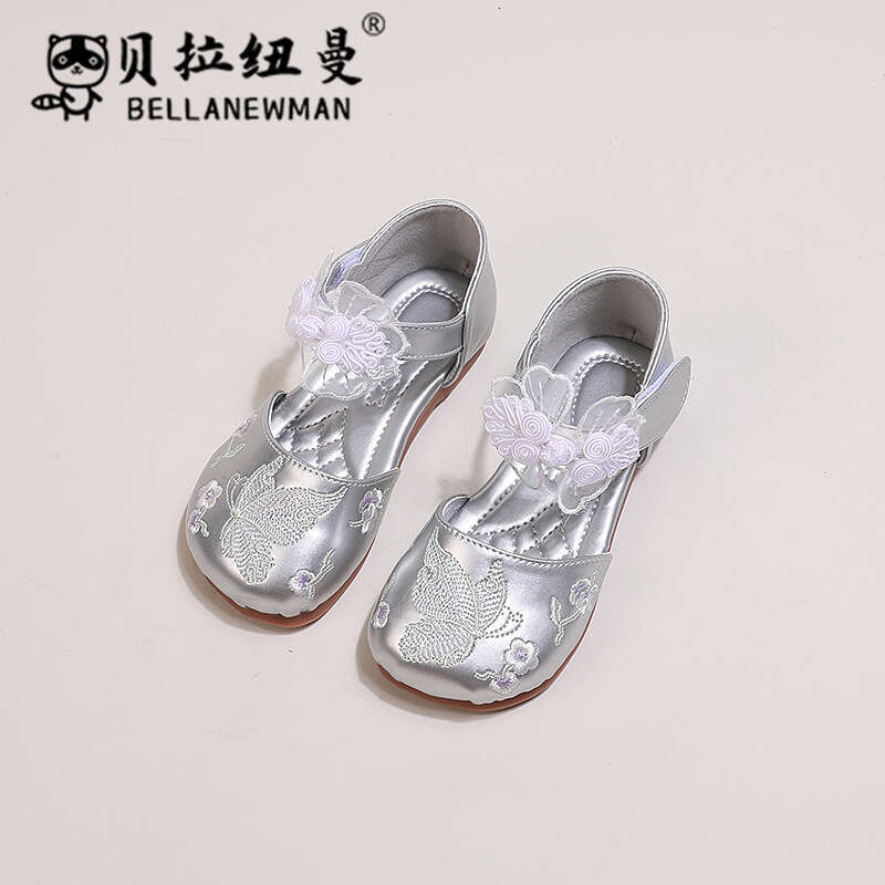 Girls' Bowknot Princess 2024 Summer New Children's Soft Sole Closed-Toe Sandals Embroidered Single Shoes