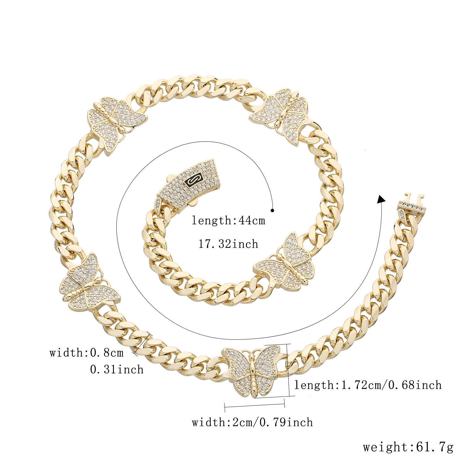 Butterfly Necklace 14K Gold Plated Copper with White Zirconia 45cm 50cm 55cm I2K Layering Jewelry 250712