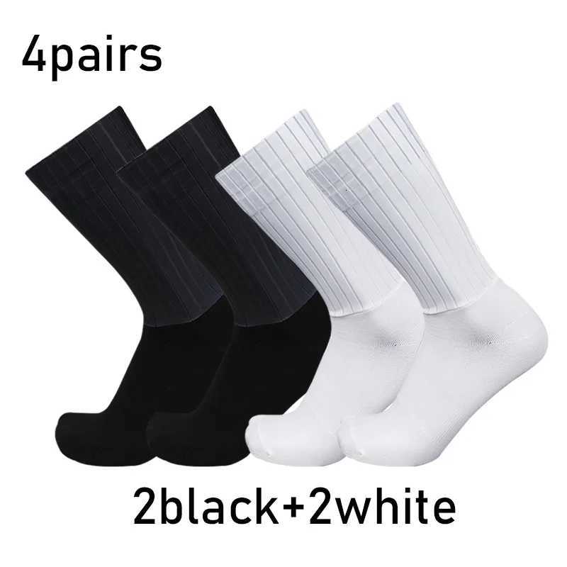 Socks 4pairs/set Aero Pure Color Cycling Silicone Sports Non-slip Pro Racing Bicycle Socks Summer Cool Calcetines Ciclismo S25014