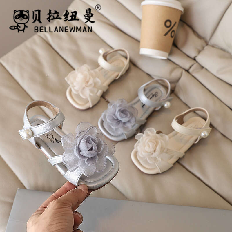 SHEIN Niche Fashion Kids 2025 Summer New Girls Pearl Flower Princess Sandals Children's Beach Shoes