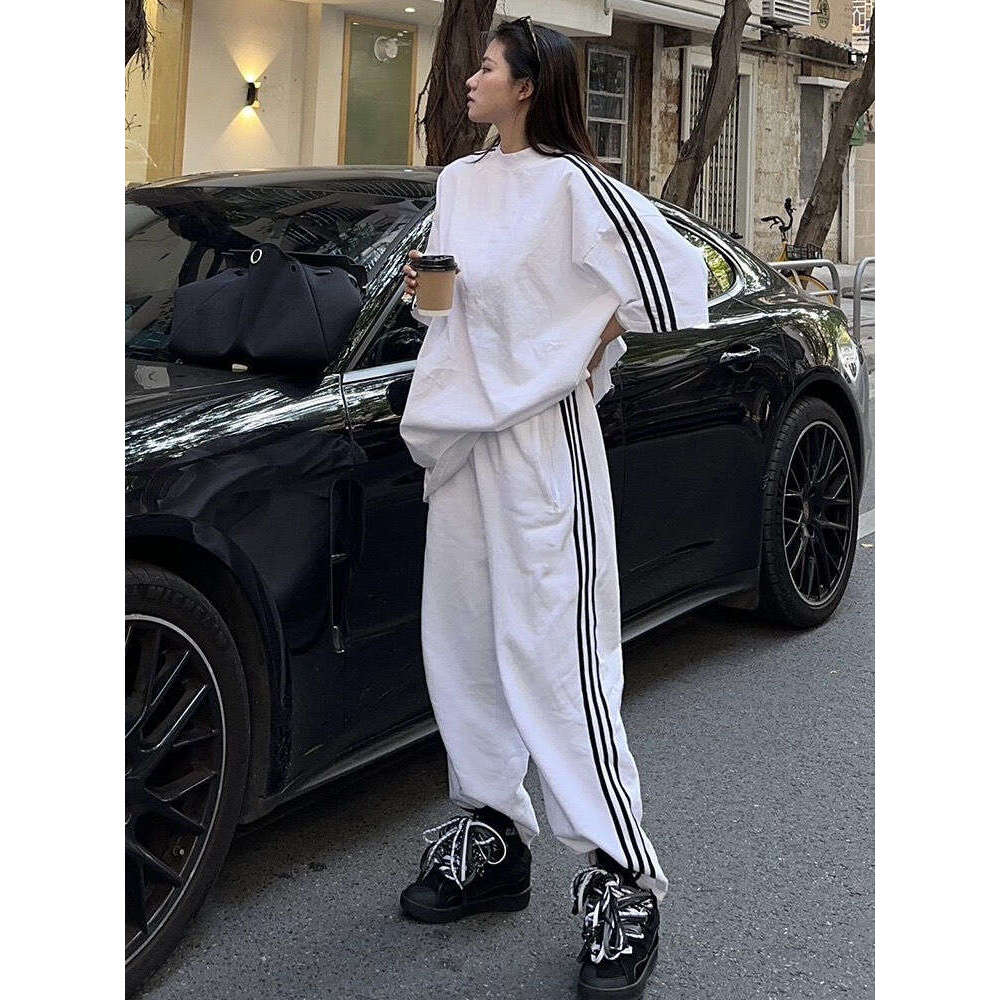 High-End Salt Sportswear For Women, Summer Loose Lazy Style Short Sleeve Long Pants Casual Two-Piece Set Trendy B5 h7