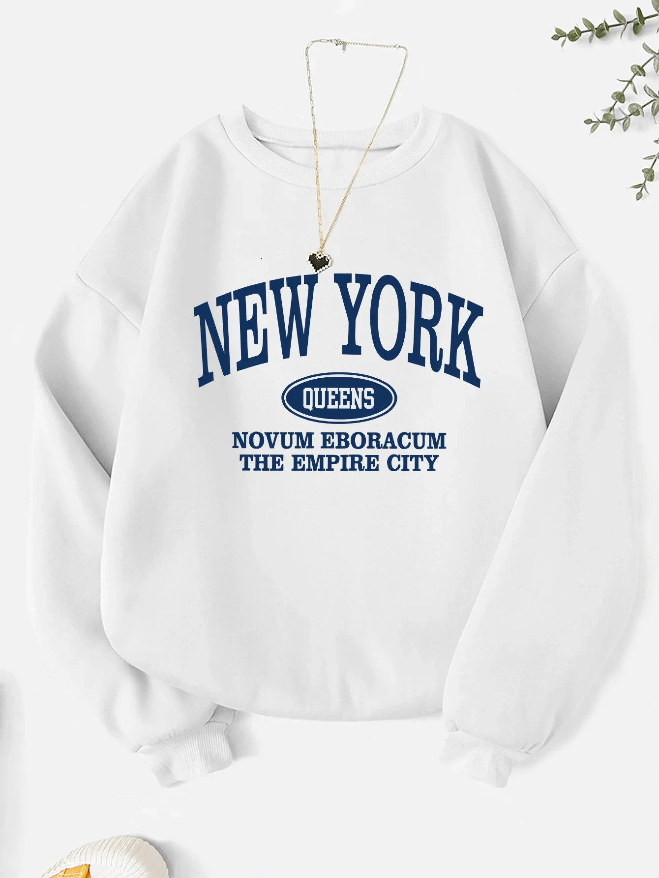York Fashion Letter Print Sweatshirt Crew Neck Hooded Casual for Winter and Fall Women Clothing 250707