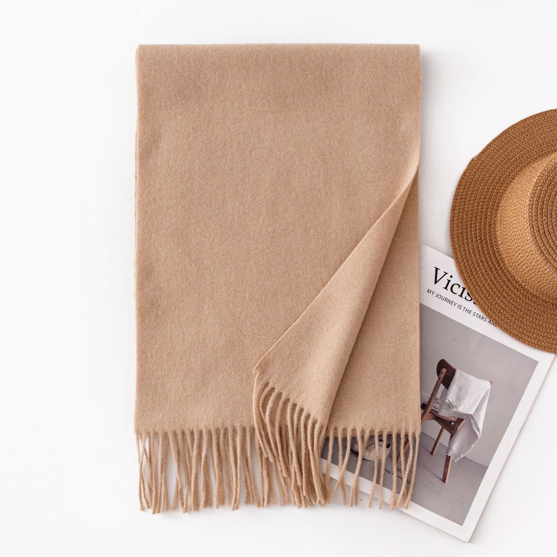 K1346 Hot sale Japanese and Korean wool tassel scarf for men and women, all-match solid color, fashionable commuting, warm neck shawl