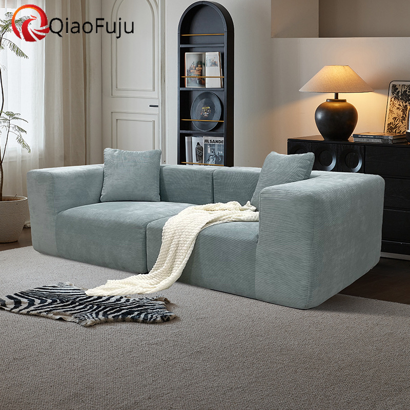 Corduroy tofu sofa combination lazy cream wind straight row Nordic living room fabric sofa Imported Large sofa: 3 meters in length. Long sofa: suitabl