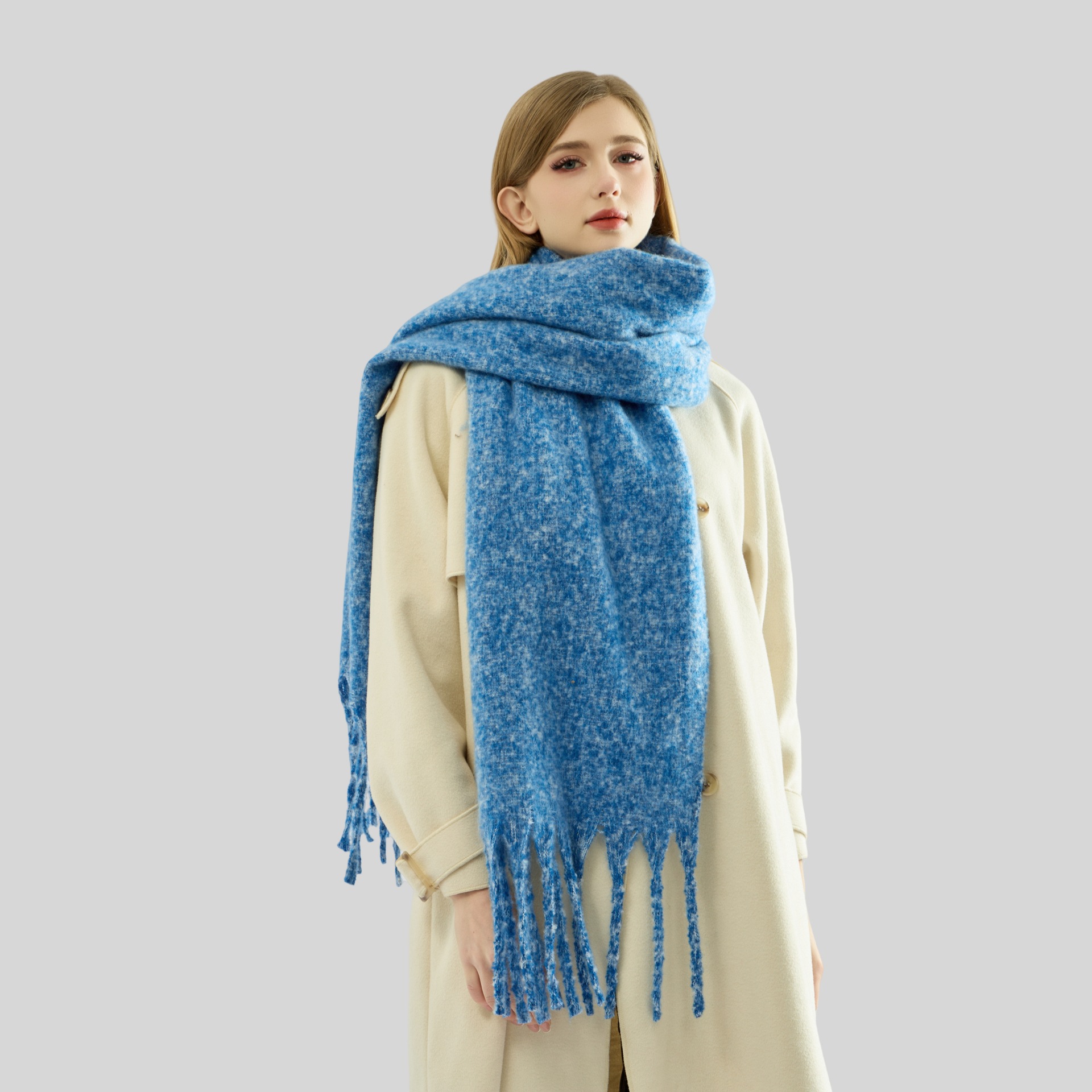 K1343 Foreign trade European and American scarves autumn and winter new women's shawls long tassels thick beard versatile thickened skin-friendly