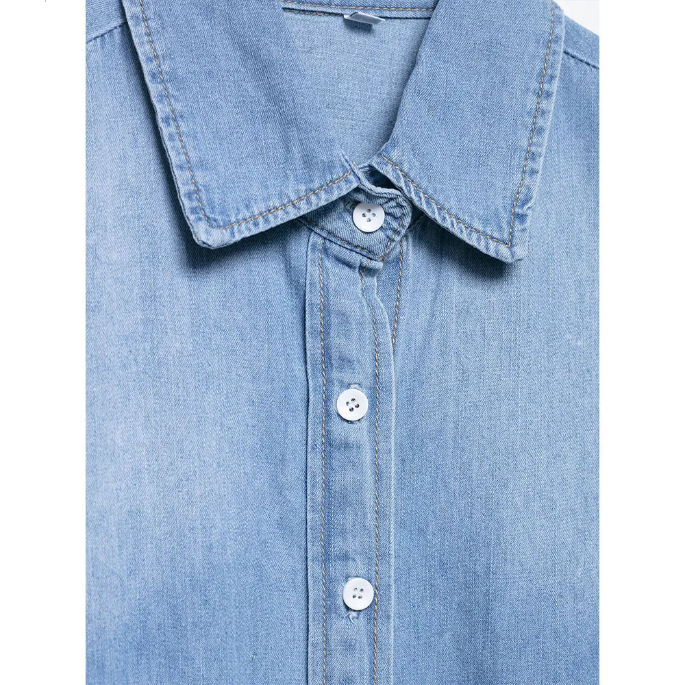 DUOPERI Women 2025 Summer Fashion Denim Blue Blouse Lapel Neck Short Sleeves Female Elegance Chic Lady Casual Shirts 250704