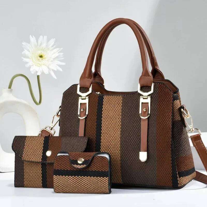 OLOEY Brand Designer Women's Handbag+wallet Fashionable New Striped Shoulder Large Capacity Crossbody Bag Commuting Handbag