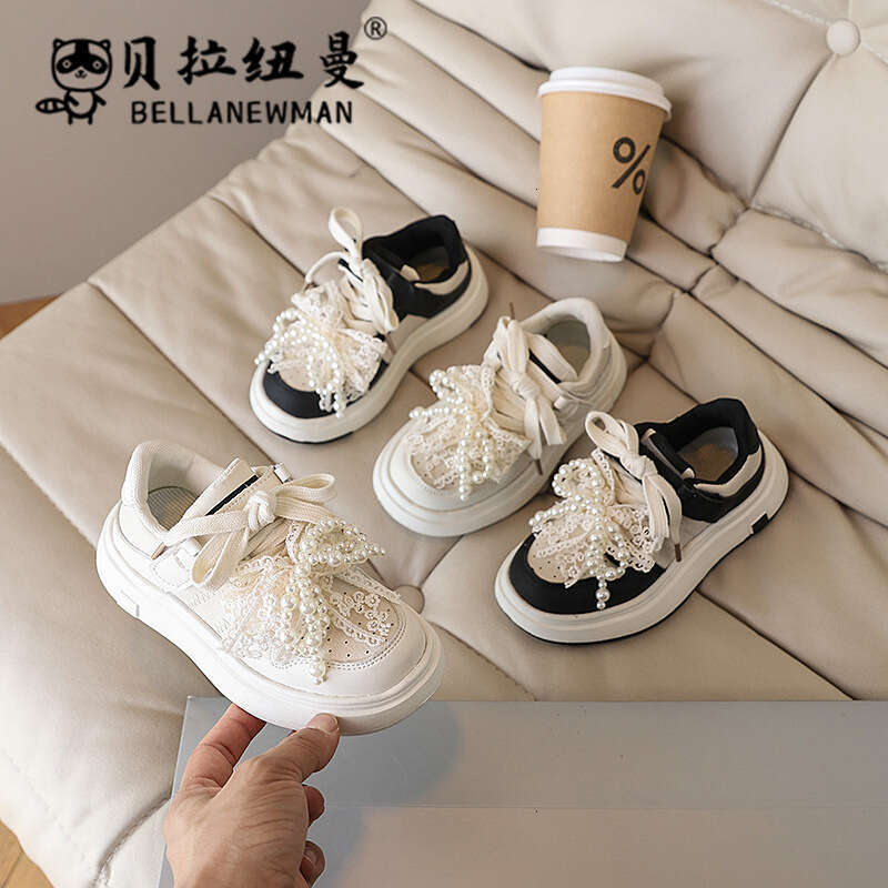 Hot-Selling 2025 Spring and Autumn New Korean Style Girls' Fashion Pearl Sneakers Children's Thick-Soled White Casual Shoes