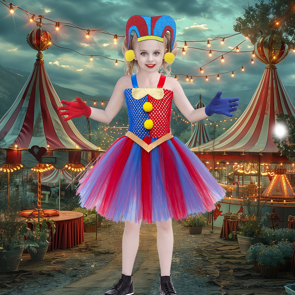 Childrens Cosplay Magical Numbers Circus Princess Dress Halloween Anime Clown Costume Tutu Dress 240329