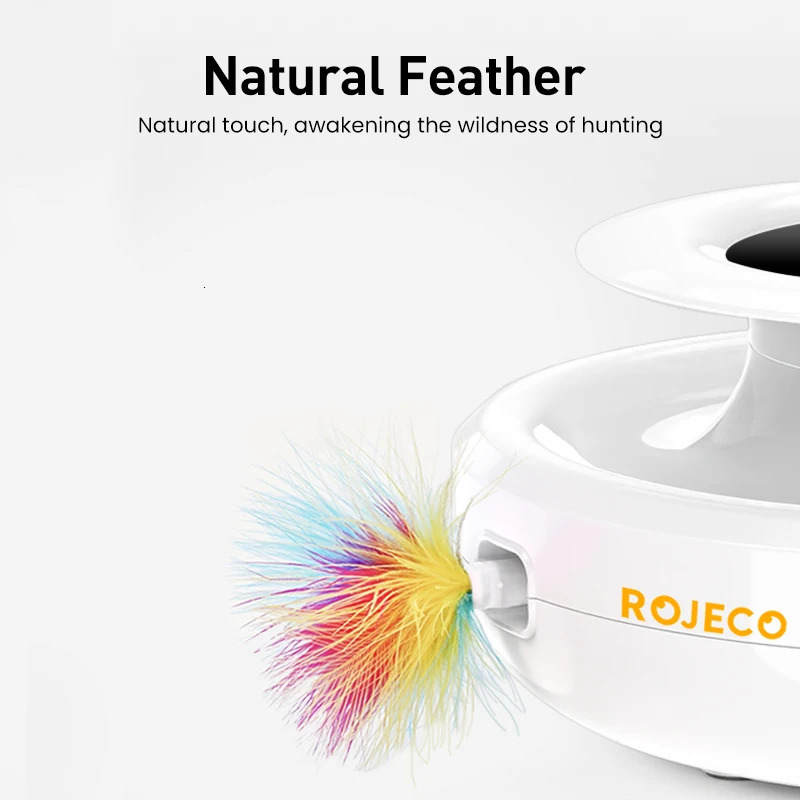 Rogerco 2-in-1 Smart Cat Toy - Automatic Feather Fun Ball Set - Suitable for Cats and Dogs - 5 Modes - Electronic Interactive Pet Toy Accessories - 25