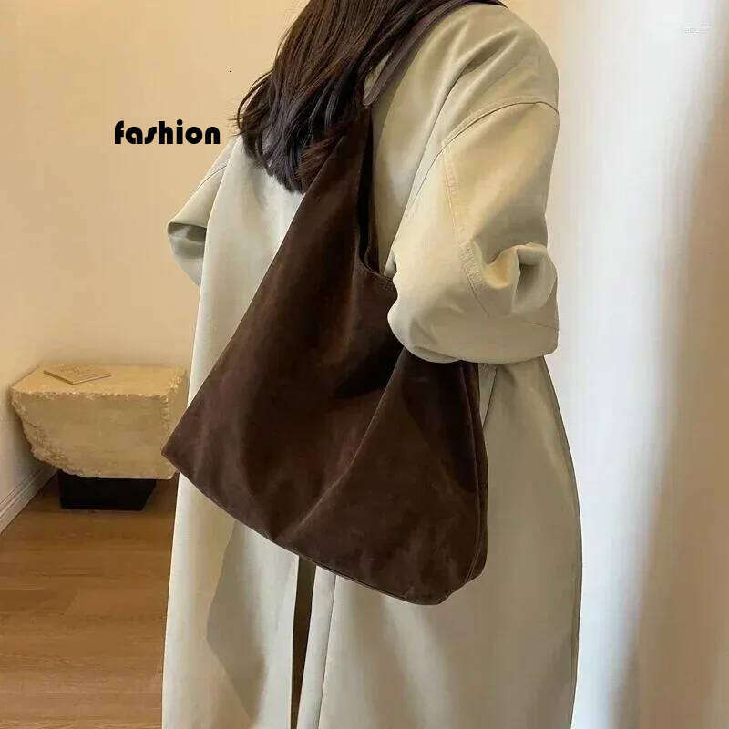 Totes Vintage Women's Bag Large Capacity Suede Shoulder Solid Color Simple Casual Commuter B5 h7