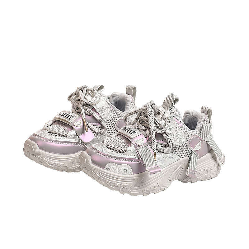 Boys' Mesh Lightweight Sneakers 2024 Autumn New Korean Style Girls' Fashion Pineapple Sole Dad Running Shoes