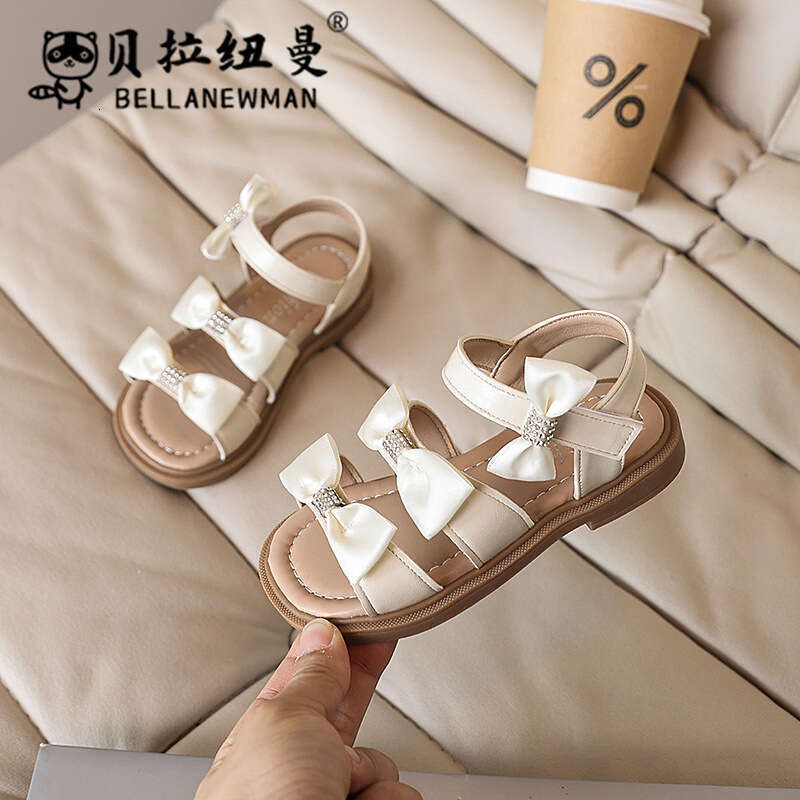 Girls' Fashion Bowknot Princess Sandals 2025 Summer New Children's Soft Sole Open-Toe Beach Shoes