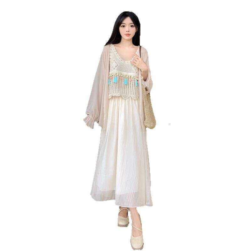 Plus Size Gentle Style Chiffon Half Skirt Slimming Suit For Women Summer Outfit Vest Sun Protection Cardigan Three-Piece Set B5