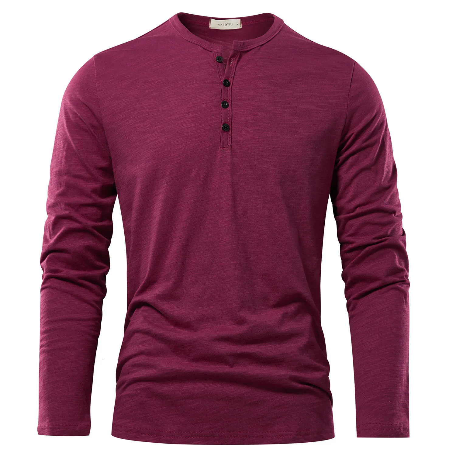 Henery Neck Long Sleeve T shirt For Men Solid Spring Casual Mens Tshirts High Quality Male Tops Classic Clothes 250707