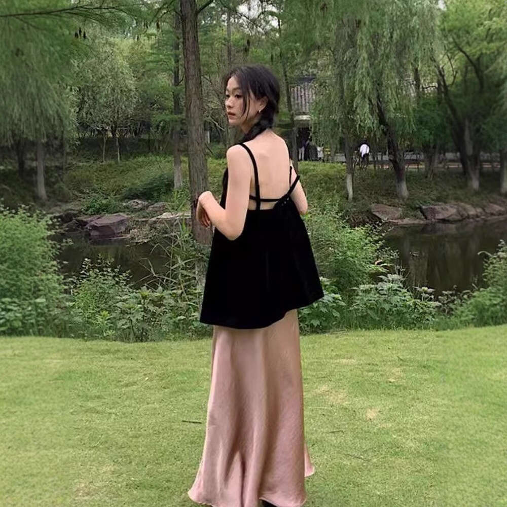 Black Strap Dress Summer New Women's Design Sense Versatile Loose Slimming Elegant Tank Top B5