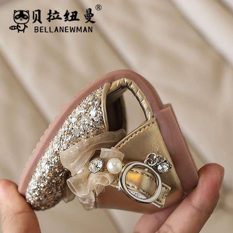 SHEIN Crystal Sequin 2025 Summer New Girls' Pearl Bow Princess Sandals Children's Shoes