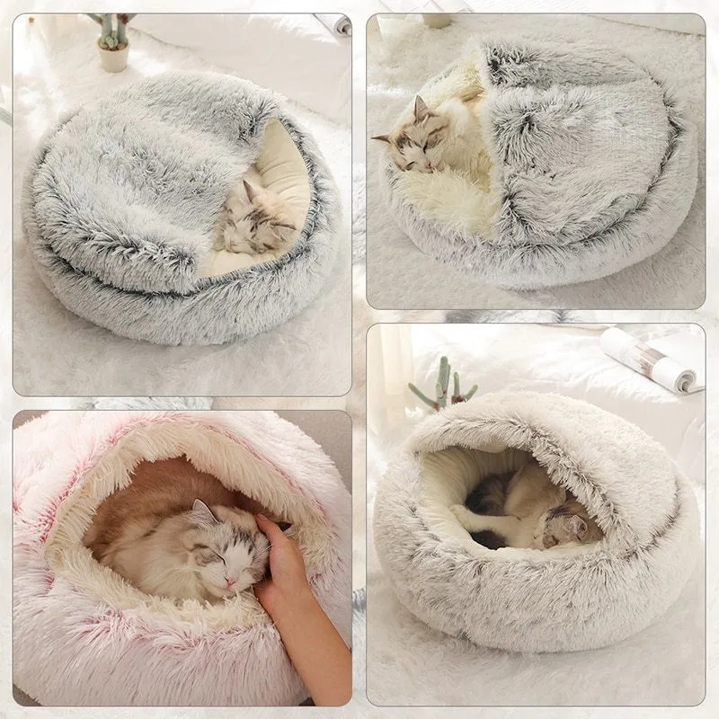 Plush, warm and soft pet mattress - semi enclosed shell style bed, suitable for both cats and dogs, comfortable semi enclosed cat/dog sofa bed