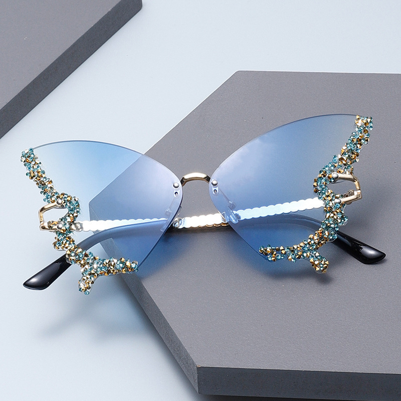 Designer Luxury Eyewear: New Butterfly-shaped Diamond-encrusted Frameless Women's Sunglasses, Fashionable, Individual And Exaggerated Men's 