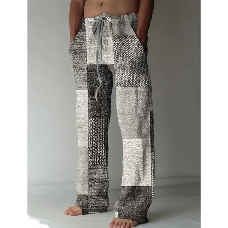 Vintage Loose Patchwork Print Mens Pants Summer Thin Casual Mens Pants Travel Vacation Casual Pants Mens Clothing Sweatpants 250708