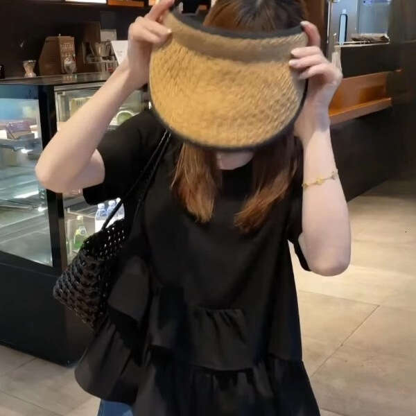 Summer Age-Reducing French Ruffle Short Sleeve T-Shirt For Women Loose Slimming Stylish Top B5 h7