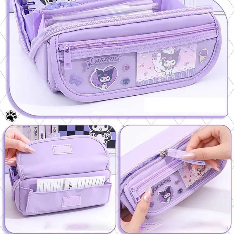 Sanrio Pencil Case Kawaii Cartoon Large Capacity Storage Double Layer Kuromi Cinnamoroll Melody for School Pencil Bag Students w250714
