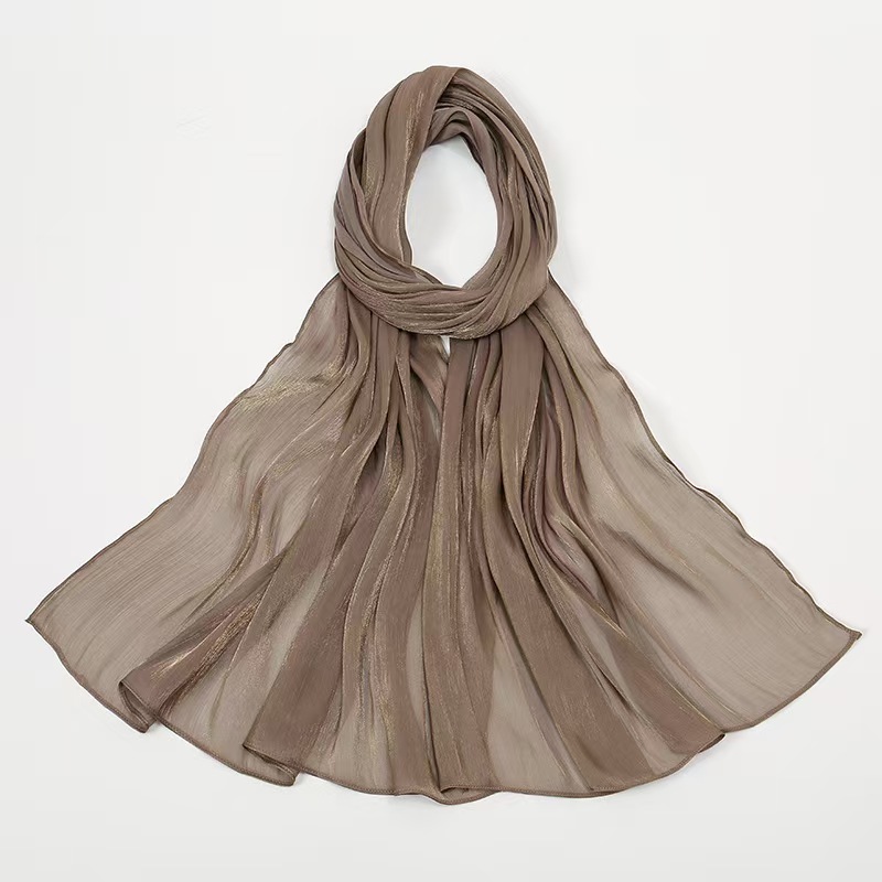 T1209 new cool breathable bright silk chiffon island wrinkled long scarf solid color simple Malay Indonesian ladies headscarf