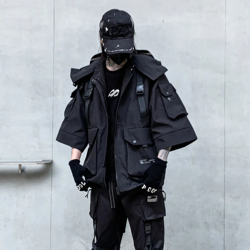 Autumn Winter Hip Hop Techwear Cargo Jacket Mens Harajuku Casual Hooded Jackets Tactical Hooded Coats Streetwear 250708