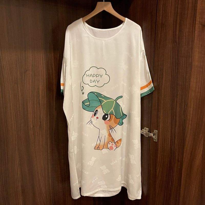 X202-Ice silk pajamas women's summer nightdress new cartoon large size thin short sleeves can be worn outside home clothes
