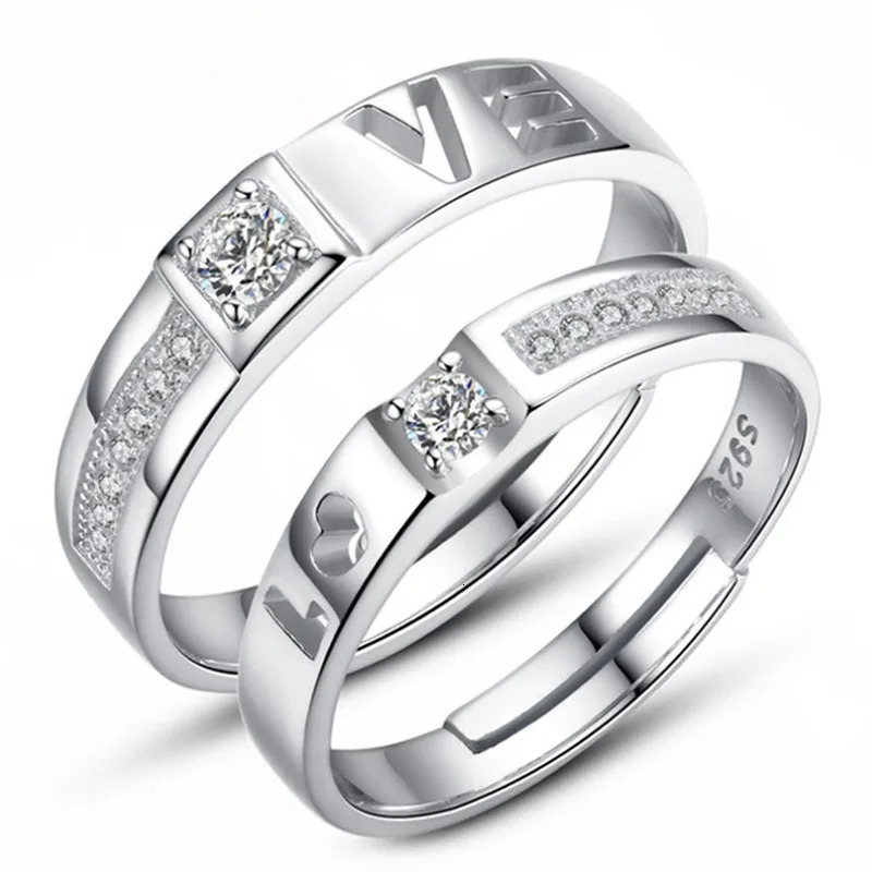 Fashion Exquisite Silver Color Pair Rings for Women Men Adjustable Couple Engagement Wedding Gift Jewelry Accessoires Wholesale 250704