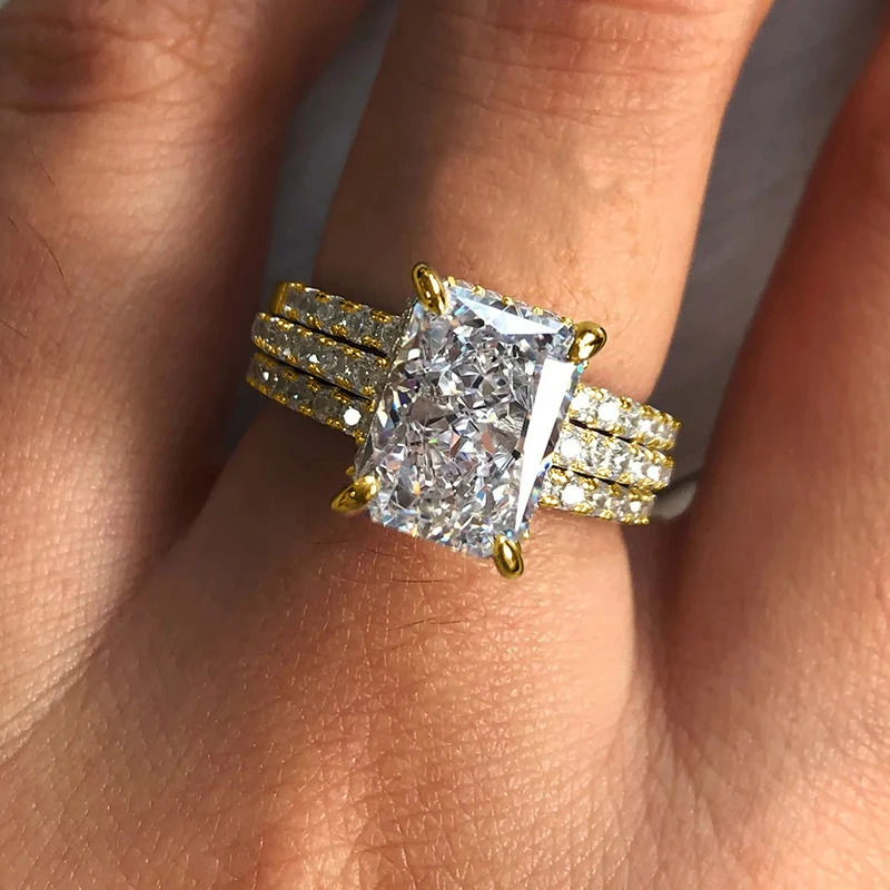 Huitan 3Pcs Set Rings y Geometric Rectangular Cubic Zirconia Women for Engagement Wedding Party Trendy Jewelry 250712