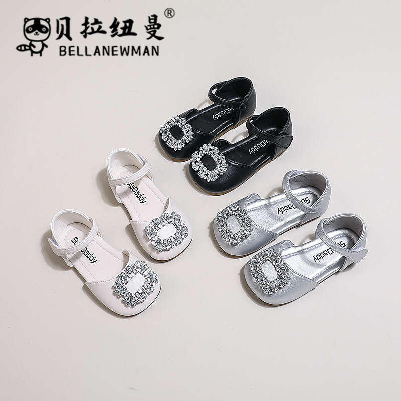 SHEIN Niche Design Girls' Princess Shoes 2025 Summer New Fashion Children's Rhinestone Closed-Toe Sandals