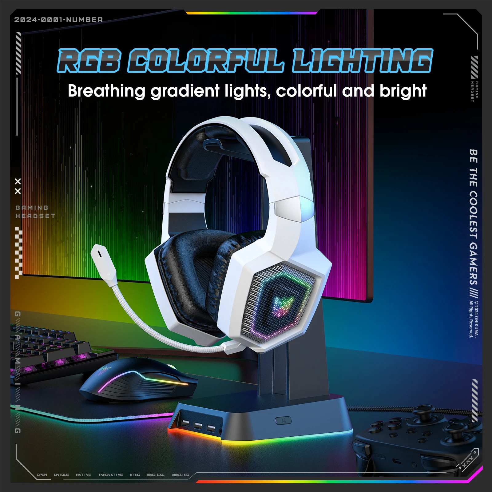 ONIKUMA GT806 TriMode Gaming Headset with Microphone for PC Mobile Devices 24GHz Wireless 53 250703