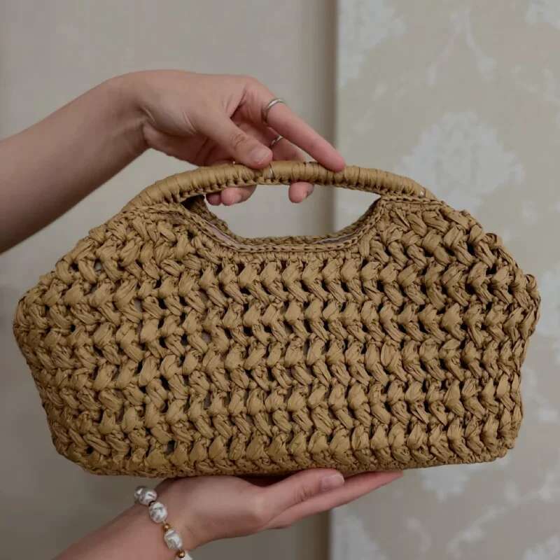 Fashion Brand Straw Clutch Clip Bag High-end Banquet Purse Summer New Seaside Holiday Travel Versatile Hand-woven Totebag