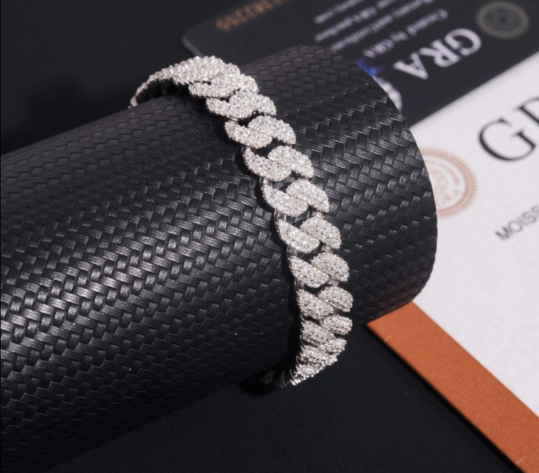 Hip Hop Jewelry Wholesale Price 12mm Moissanite Diamond Cuban Link Bracelet Custom Silver Bracelet 925 Sterling for Men