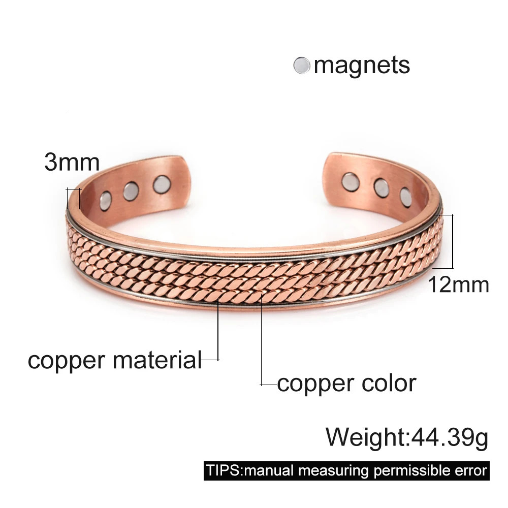 Vinterly Twisted Pure Copper Bracelets Men 12mm Health Energy Magnetic Bangles Benefits Adjustable Open Cuff Jewelry Resizable 250814