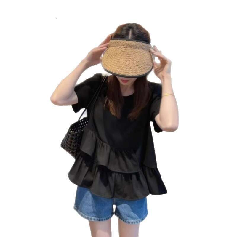 Summer Age-Reducing French Ruffle Short Sleeve T-Shirt For Women Loose Slimming Stylish Top B5 h7